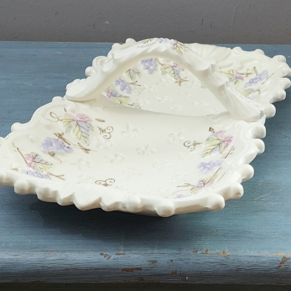 Vintage Ornate Embossed Grapes Divided Tray with Handle Japan - Picture 2 of 9